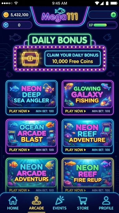 Tampilan antarmuka aplikasi mega111 yang menarik dan mudah digunakan.
